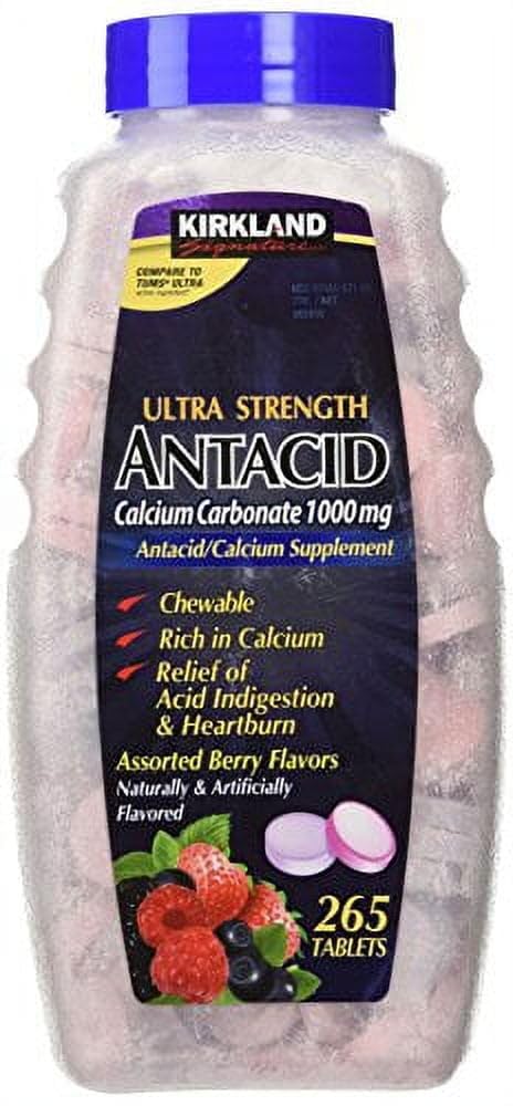 Kirkland Signature Ultra sila Antacidum uhličitan vápenatý 1000 MG Rôzne Berry Flavors (265 tabliet)