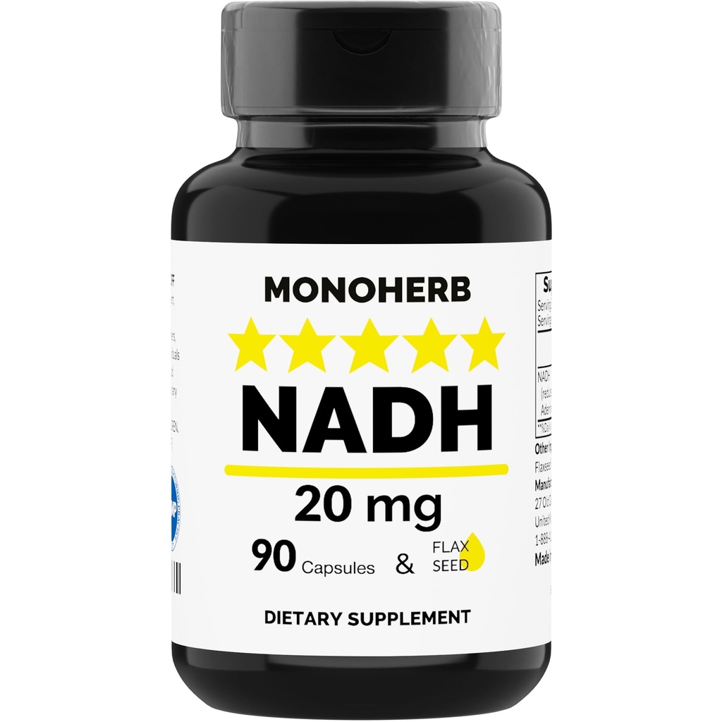 MONOHERB NADH 20 mg - 90 Vegetariánske kapsuly - Redukované Nicotinamid Adenín Dinukleotid Doplnkové látky