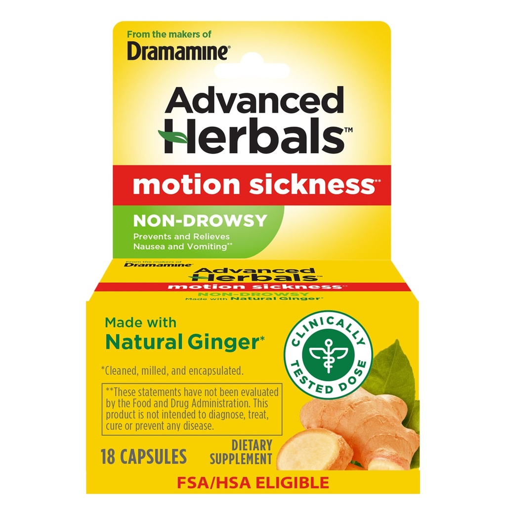 Od tvorcov Dramamine, Advanced bylinné, non-Drowsy, Motion Choose Relief, Made with Natural Ginger, 18 Count