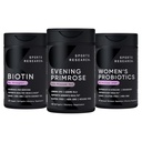 Športový výskum večerné Primrose doplnok z Cold Pressed Oil, Vegan Biotin 10 000mcg s kokosovým olejom a dámske probiotiká s prebiotikami, 65 miliárd CFU