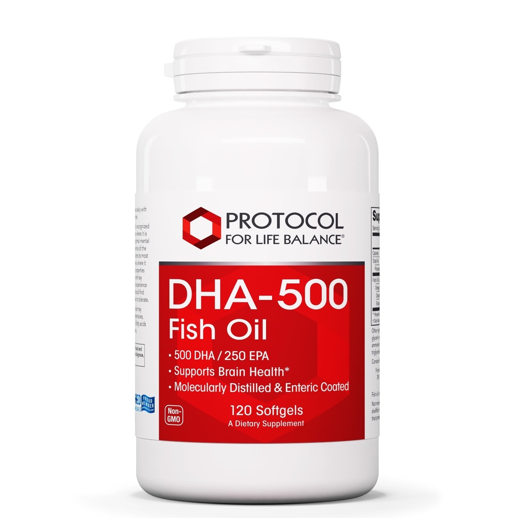 PROTOKOL PRE ŽIVOTNÉ BALANCE DHA-500 - DHA 500mg & EPA 250mg - Rybí olej doplnok - Zdravie a podpora mozgu - Jednoduché trávenie - Non-GMO & Halal - 120 Softgels