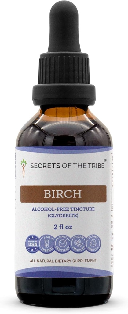 Secrets of the Tribe Birch Tincture Alcohol-free Liquid Extract, Birch (Betula Pendula) Sušený list (2 FL OZ)