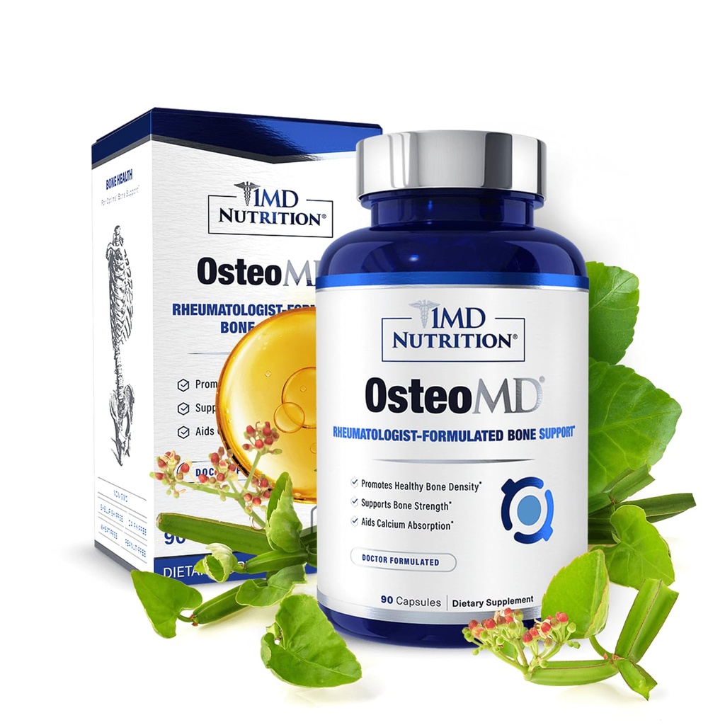 1MD Nutrition OsteoMD pre komplexnú podporu - Doplnok pre ženy a mužov - Podporte hustotu w/vitamín D - hydroxyapatit w/vitamín D3 & K2-90 Kapsule