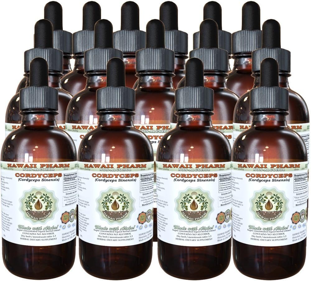 Cordyceps Liquid Extract bez alkoholu, Cordyceps (Cordyceps Sinensis) Mushrom Glycerite Hawaii Pharm Natural Herbal Supplement 15x4 oz