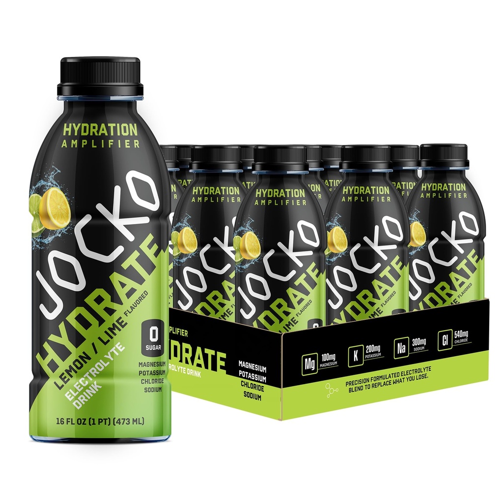 Jocko Fuel Hydrate Electrolyte Nápoje - Športové nápoje Hydratačný zosilňovač, Smäd Quencher - Vedecky formulovaný Electrolyte Blend Lemon-Lime 16 Oz (12 balenie)