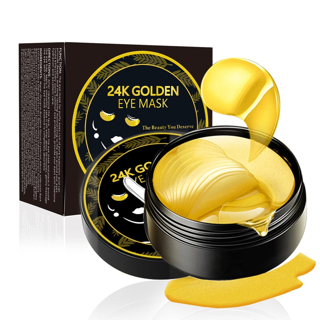Pod očné záplaty, 24K zlatá očná maska, 60PCS pod očnou maskou, kolagénové gélové pads Patch ošetrenie pre odľahčenie vrások Puffy oči tmavé kruhy proti starnutiu hydratačné, jemné linky očné tašky ženy muži
