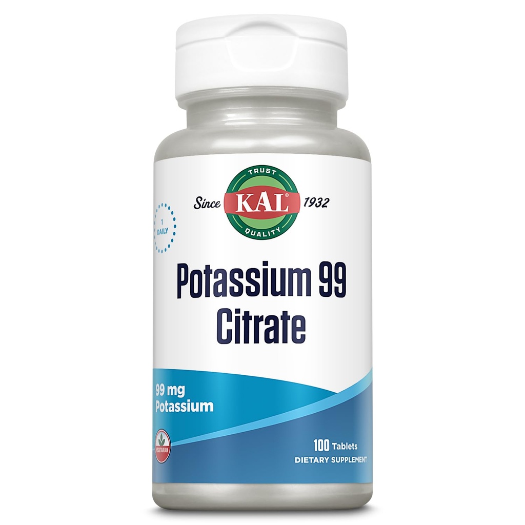 KAL Draslík Citrát 99 mg, Fluid a Electrolyte Balance, Drasel Supplement for Muscle, Nerve and Heart Health Support, Vegetarian, Enhanced Absorbation, 60-dňová záruka, 100 Serv, 100 tabliet