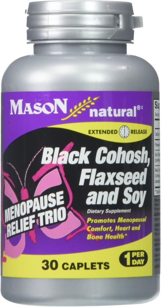 MASSON NATURAL Menopauza Trio: Black Cohosh, Ľanové semeno, & Soy (Extended Release) - May Alleviate Hot Flash & Night Sweats*, podporuje zdravý Hormone Balance*, 30 Caplets