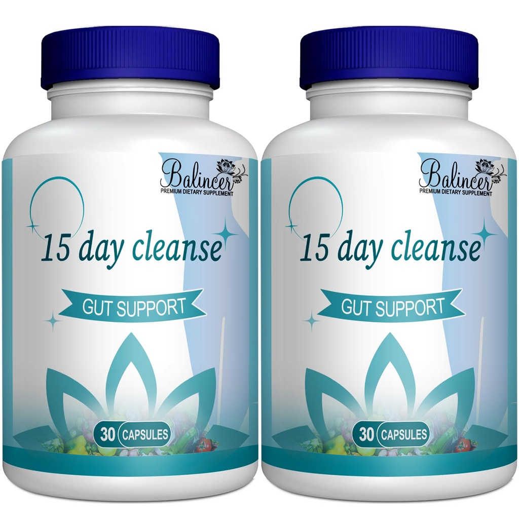 15 Day Cleans, Gut and Colon Support, Advanced 15 Day Gut Cleanse Detox for Women & Men with Senna, Cascara Sagrada & Psyllium Husk, Non-GMO, 30 Kapsule