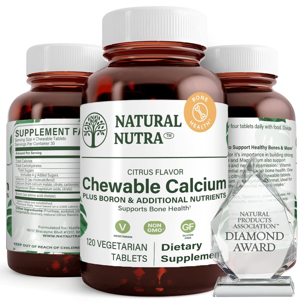 Natural Nutra Chewable Calcium Supplement for Bone Strength, podporuje svalové zdravie, pomáha zvýšiť zdravie zubov, podpora Nerve zdravie, a kardiovaskulárne zdravie, zlepšenie kostnej sily, 120 tabliet