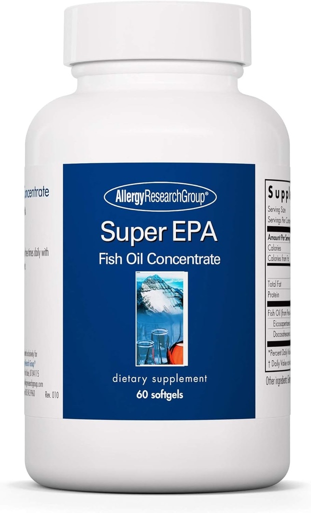Alergy Research Group Super EPA - Omega 3 Supplement, Fish Oil Concentration, EPA, DHA, Omega 3 Mastné kyseliny, Trvalo dostupné Ančovičky - 60 Počet