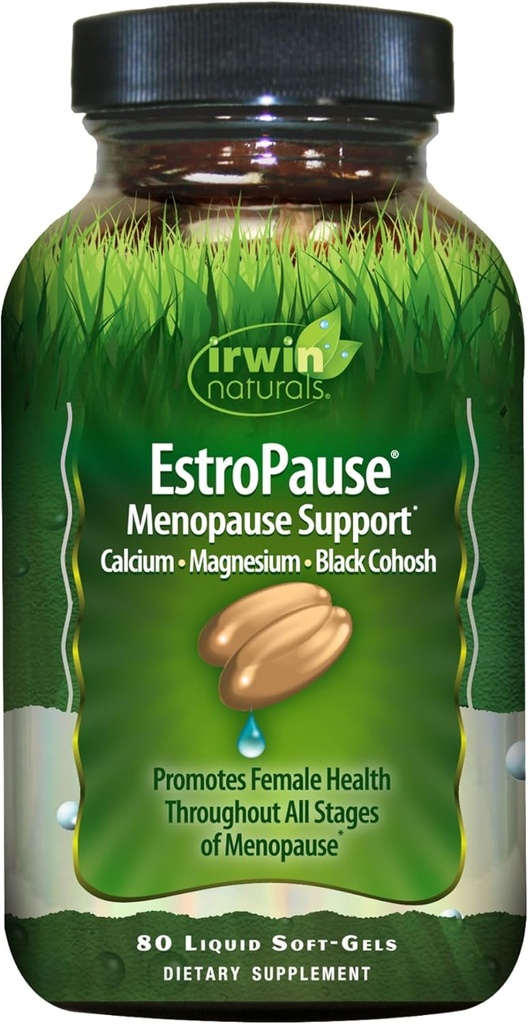 Irwin Naturals EstroPause Menopauza Podpora - 80 Liquid Softgels - Podporuje ženské zdravie Počas všetkých fáz Menopauzy s vápnikom, horčíkom a Black Cohosh