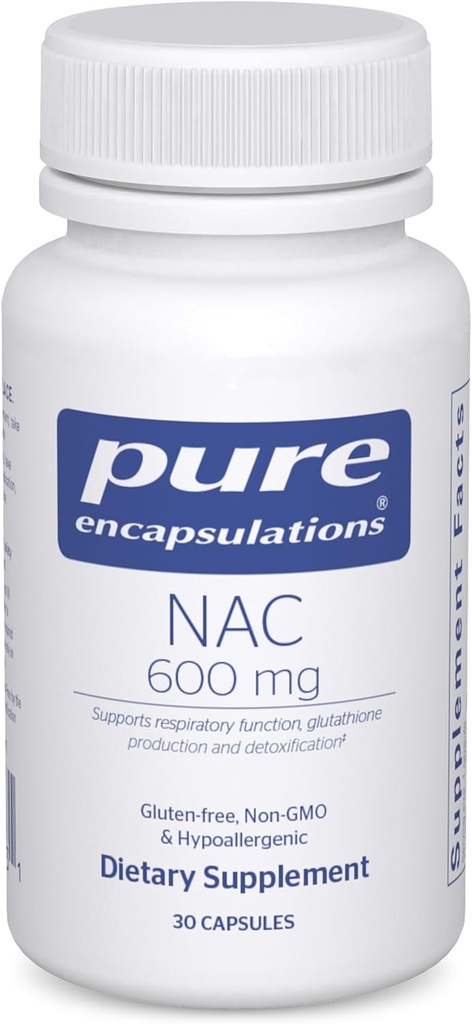 Pure Encapsulations NAC 600 mg - N-Acetyl Cysteine NAC Supplement for Lung Health & Immune Support, Pečeň Support & Antioxidants* - s Freeform N-Acetyl-L-Cysteine - 30 Kapsule