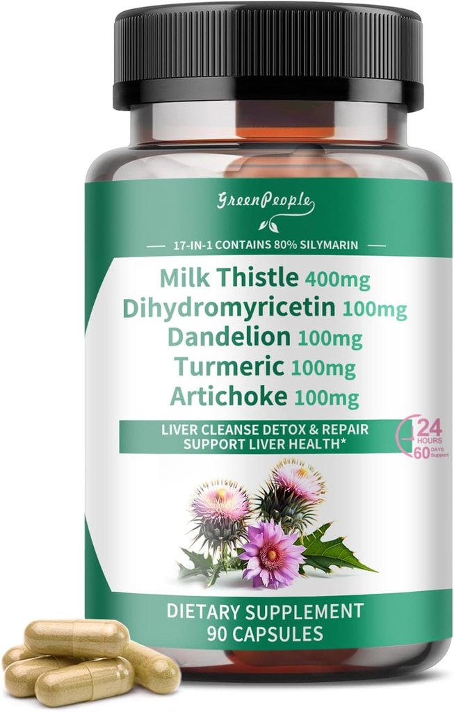 GREENPEOPLE Pečeň čistí Detox a opravy - Sila mlieka Thitle 30X extrakt - Štandardizovaný a koncentrované 80% Silymarin w/vitamin,95% kurkuminoidy & 17+Liver Health Nutrients to Revive & Thrive