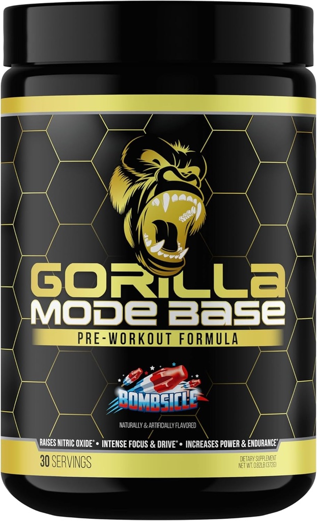 Gorilla Mind Base pre cvičenie - zvyšuje napätie oxidu dusnatého zaostrenie a pohon Vytrvalosť Power - L-Citrulín, L-Tyrosín, Betaín, Alpha-GPC, kofeín, Huperzine A - 360 Grams (Bombsicle)