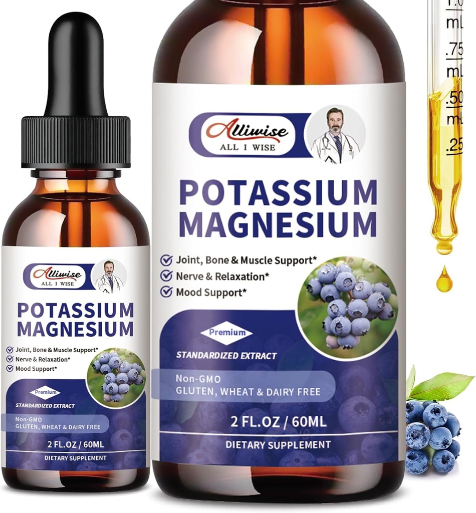2 balenie Kálium Magnézium Supplement Tekutá - vysoká absorpcia Pokoj Magnézium Complex & Draslík Plus Vápnik, Vitamín D3, Zinok pre Leg Cramps & Bone & Energy & Immune Support - 4 Fl oz