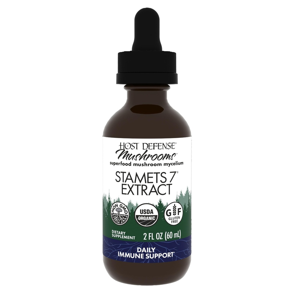 Host Defense Stamets 7 Extract - 7 Druh Blend - Huba doplnok pre imunitnú podporu s Royal Sun Blazei, Cordyceps, Reishi, Maitake, Lion's Mane, Chaga & Mesima - 2 fl oz (60 Servings)