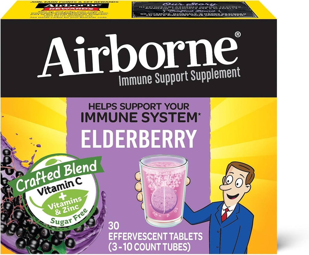 Airborne Elderberry Efferverscent Tablets (30 Počet v A Box)