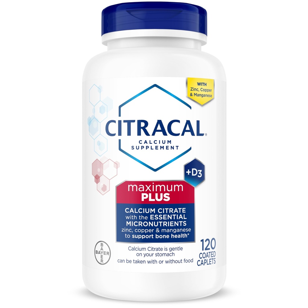 Citracal Maximum Plus, 650 mg kalciumcitrát, ľahko absorbovaný a vysoko rozpustný s 25 μg (1000 IU) Vitamín D3, podpora zdravia kostí, vápnik doplnok pre vek 12+, 120 počet (Backaging May Vary)