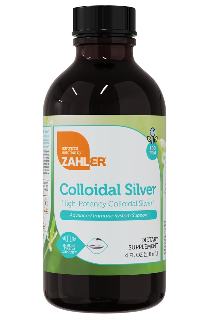Zahler Koloidné striebro Tekutina - Advanced Immune Support and General Health - 100 PPM Bio-Active Liquid Silver Koloidná kvapalina - Kosher Vegetarian NeGMO Štruktúrovaná koloidná strieborná voda (4 fl oz)