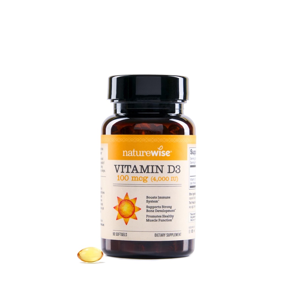 NatureWise Vitamín D3 4000iu (100 μg) 90-dňový zdroj pre imunitnú podporu, zdravé svalovej funkcie, a zdravie kostí - non-GMO, Gluten bez organického extra panenský olivový olej, (Mini Softgel), 90 Počet