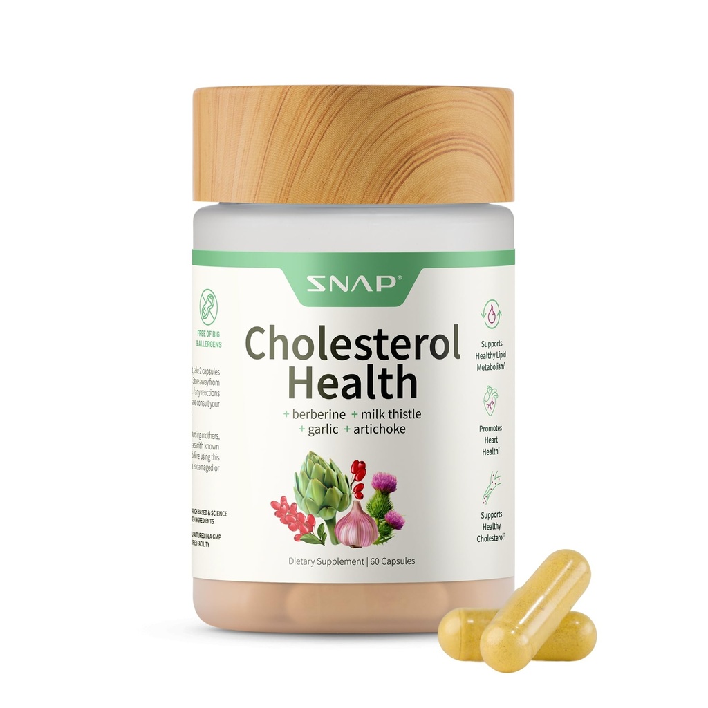 Snap Doplnky Cholesterol Zdravie - Prírodná podpora srdca, pečene, Tráviace a metabolické zdravie, 60 Vegetariánov Kapsule (30 Slúži, 1 mesiac dodávky)