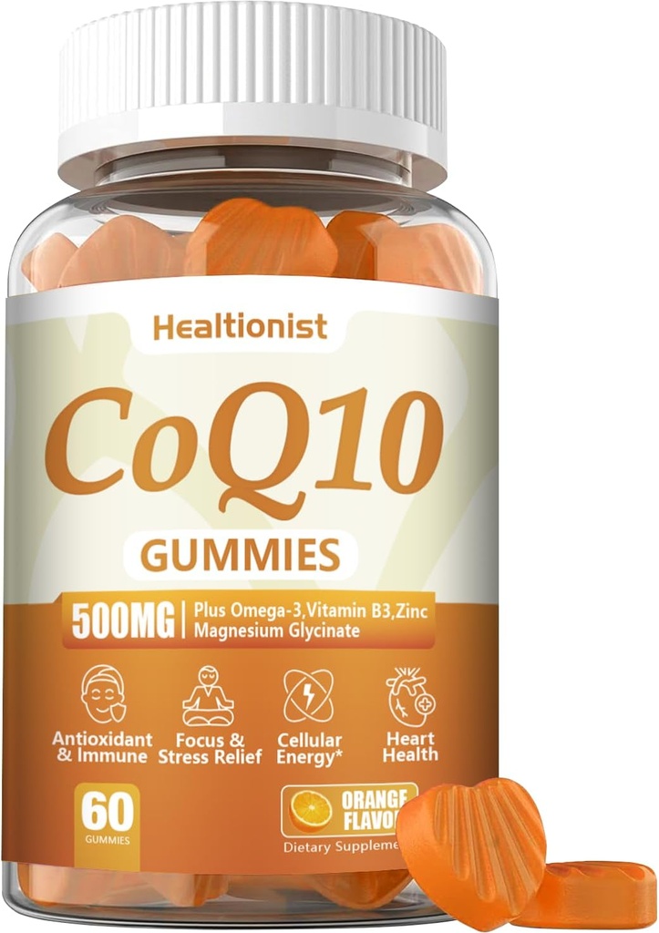1 balenie 500MG Coq10 Gummy - 3X lepšia absorpcia, Plus Omega-3, horčík, vitamín B3 a zinok - koenzým Q10 doplnky pre zdravie srdca, celulárna energia a antioxidant, Vegan, 60 Počet