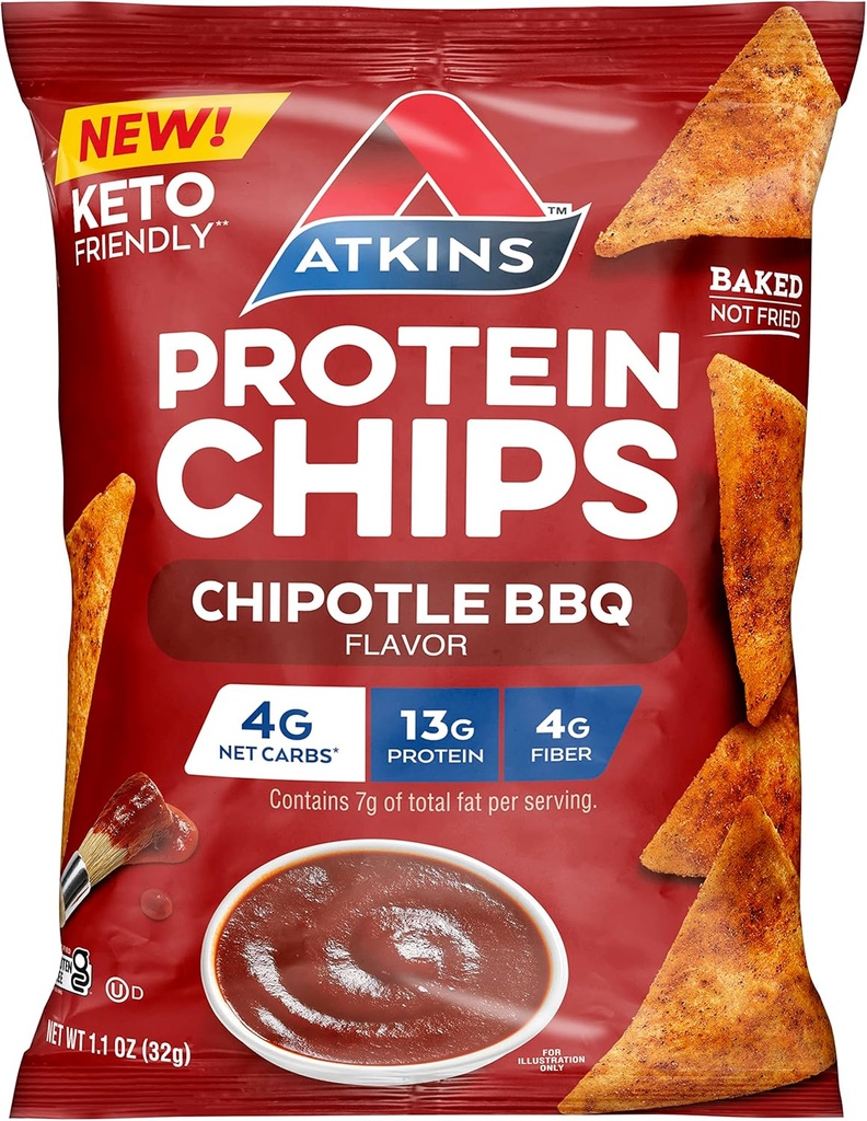 Atkins Chipotle BBQ Protein Chips, 4g Net Carbs, 13g Protein, Gluten Free, Low Glycemic, Keto Friendly, 12 Počet