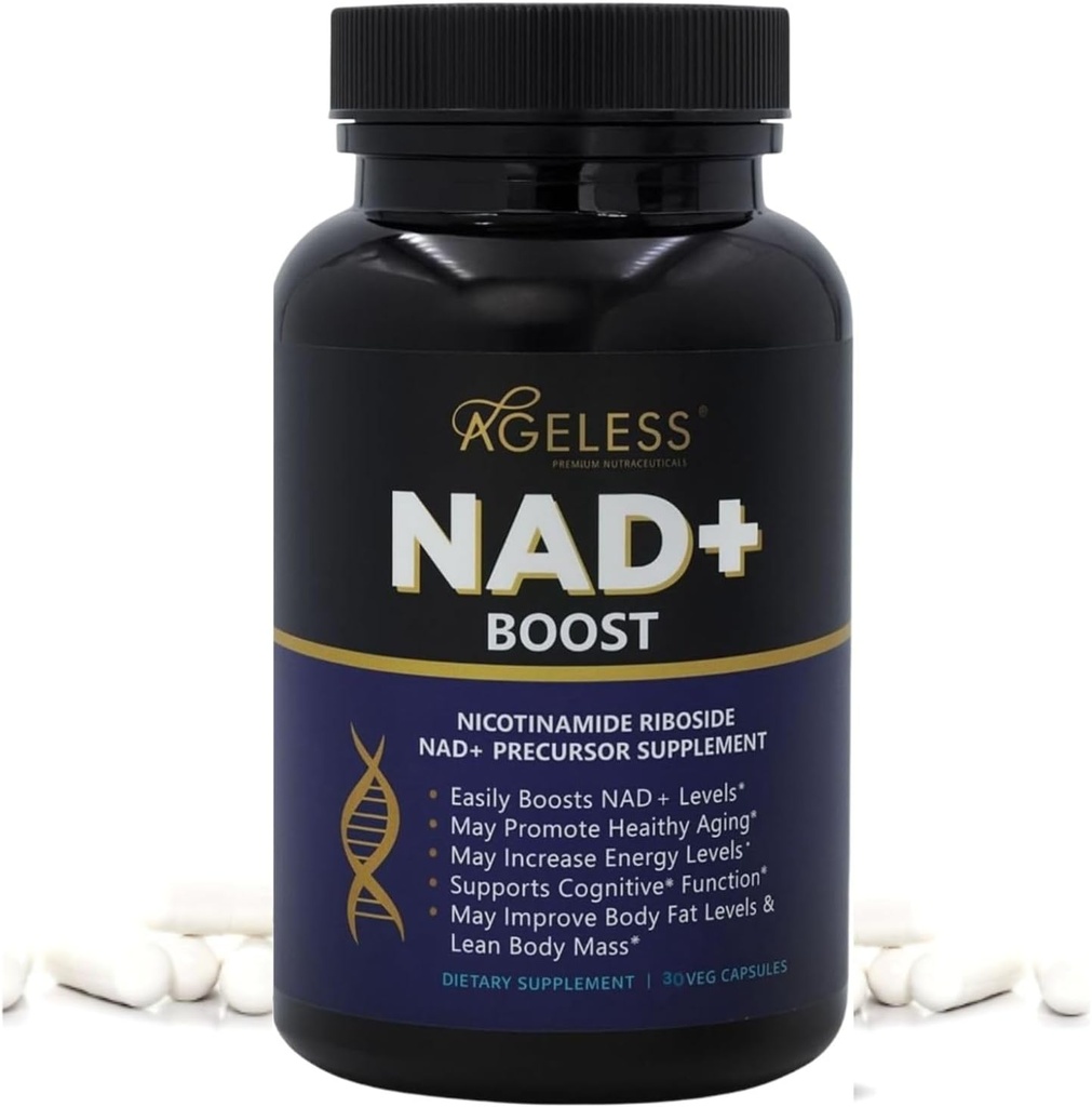 Ageless NAD Supplements for Women & Men | High Purity 300mg Nicotinamide Riboside Chloride | NMN Supplement for Anti-Aging | Support Energy, Focus, Body Fat and Cognitive Function 30 Count