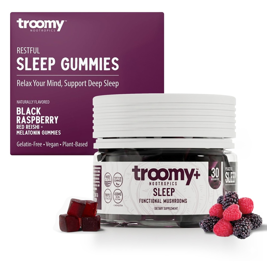 Troomy sleep Reishi + Melatonín veľké ochutnávka huby Gummy - podporuje pokojný spánok - čierna malina - 30 Počet