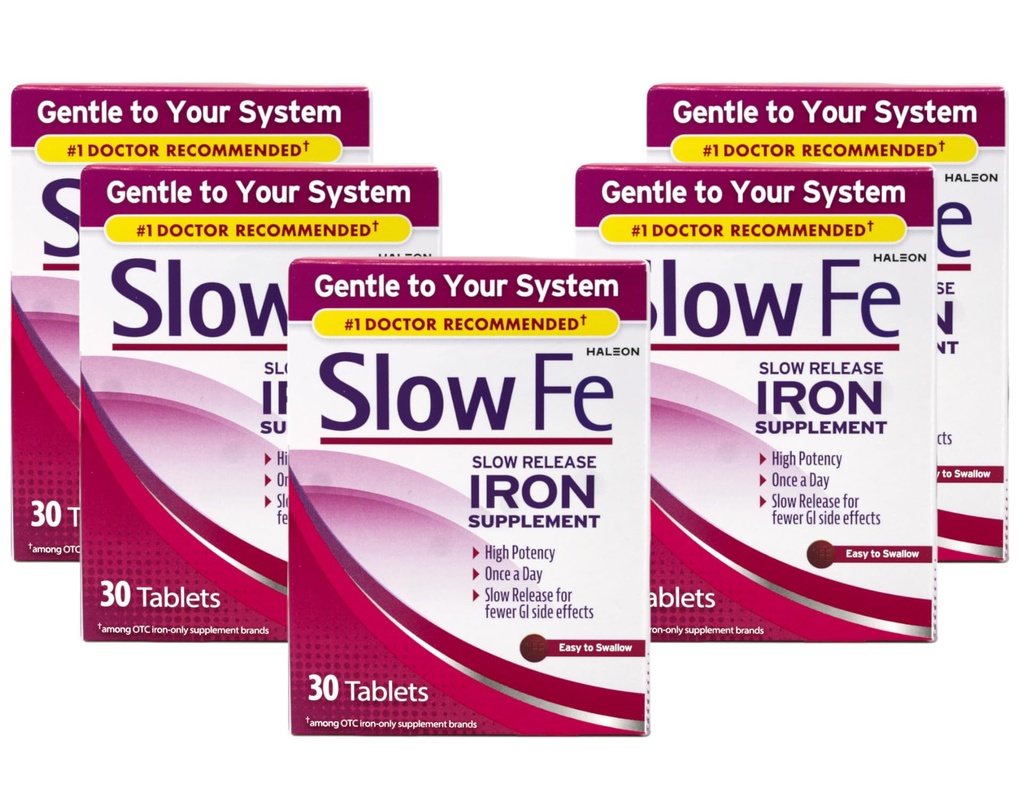 Slow Fe Slow Release Železo Supplement, High Potency, Raz denne, Jemne na systéme, 30 tabliet (Stoj po 5)