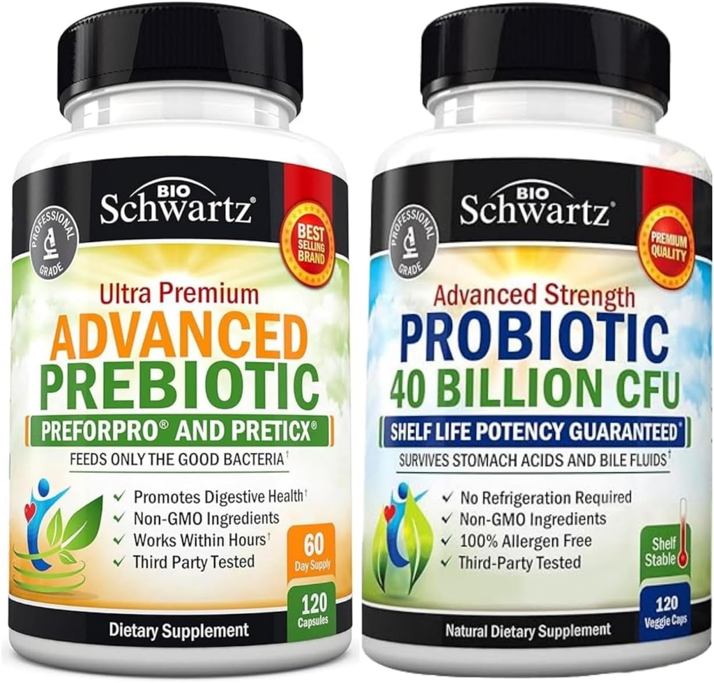 Advanced Prebiotické Gut zdravotné doplnky (2 mesiace dodávky) Plus 40 miliárd CFU Daily Probiotic Supplement (2 mesiace dodávky)