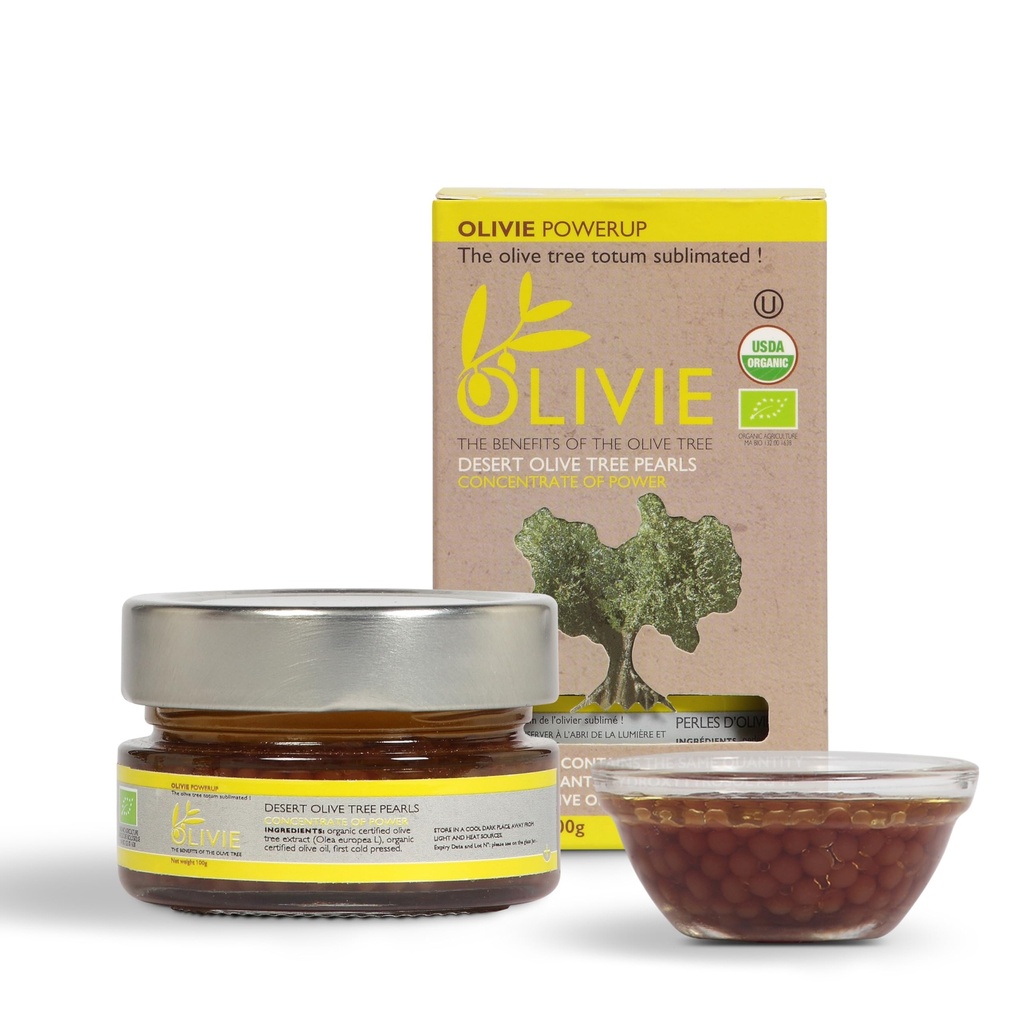 Organic Olive Leaf Extract Kapsule, PowerUp Perly by OLIVIE, Hydroxytyrosol Supplement, Antioxidant Polyfenoly, Immune & Brain Support, 100g