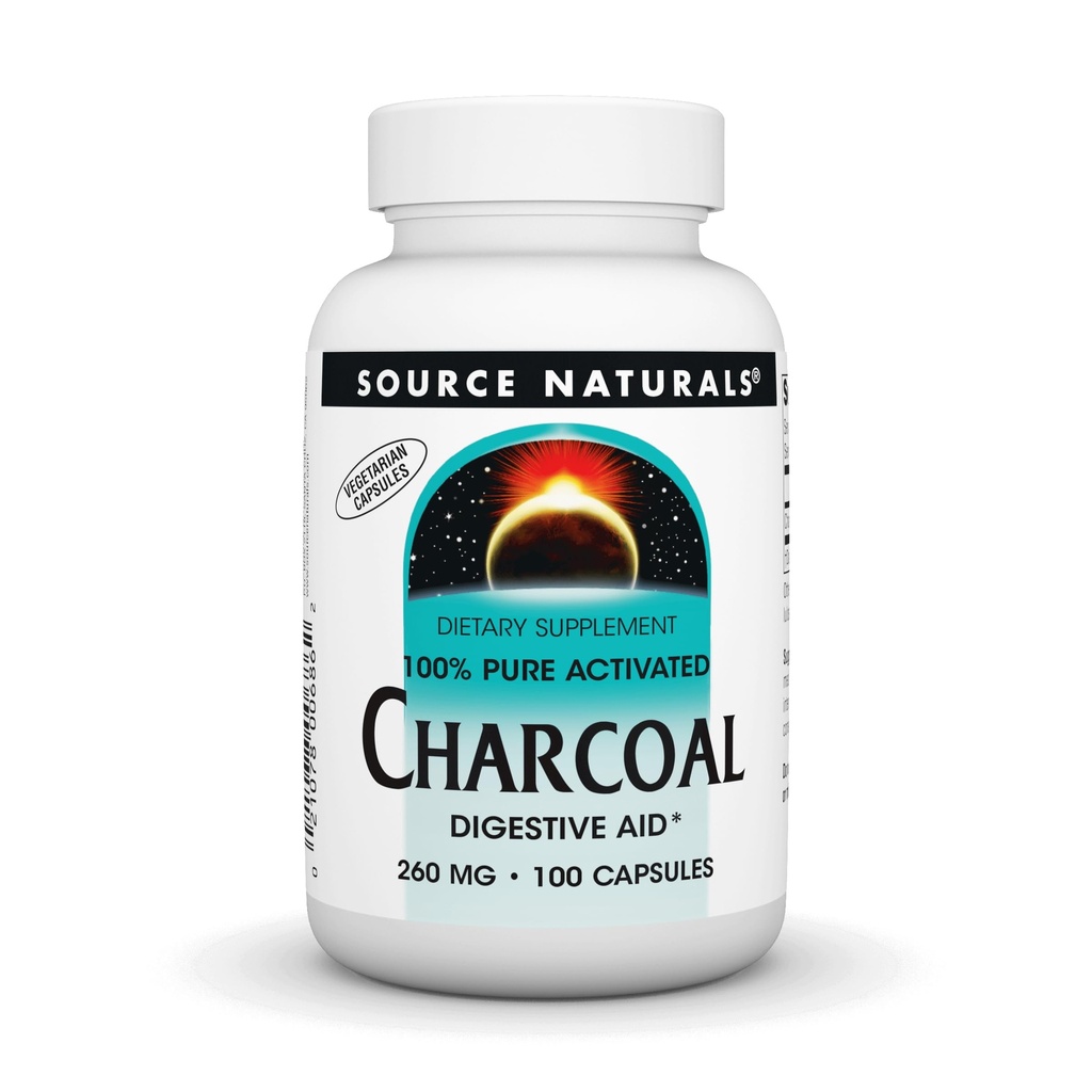 Zdroj Naturals Charcoal - 100% Pure Activated, Digestive Aid - 100 kapsúl