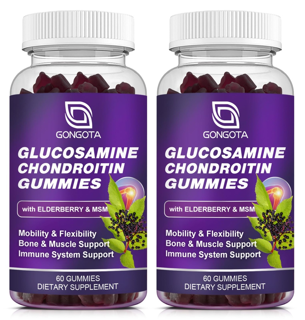 Glukozamín Chondroitín Gummies - 2- balenie, extra sila 1500mg Glukozamín s MSM a bazami, Flexibilita podpora, Najlepšie Kartilage a imunitná podpora Supplement pre mužov a ženy - 120 počet