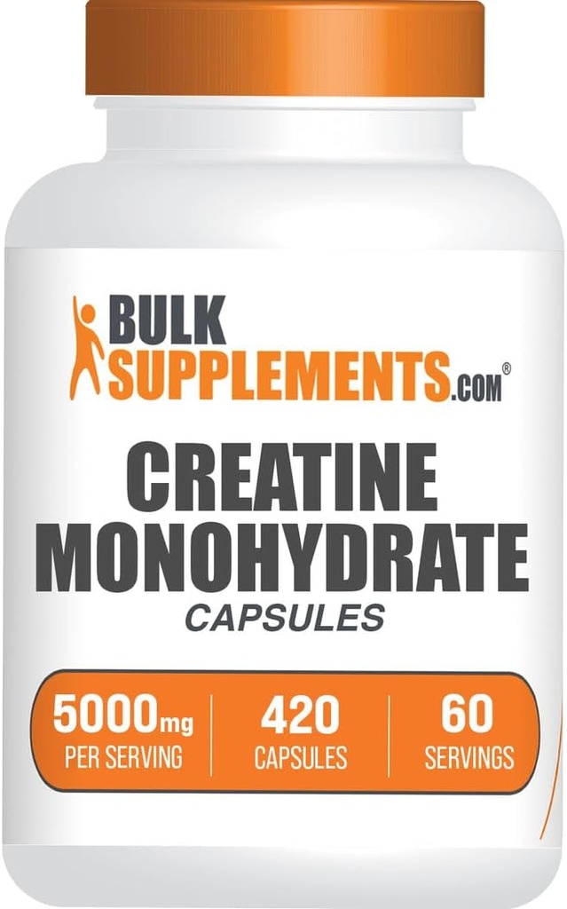 BulkSupplementments.com Monohydratované kapsule Creatine - Mikronizované Kreatinové pilulky - bezlepkové, 7 kapsúl na podanie (5 000 mg), 420 počet (Stock of 1)