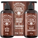Viking Revolution Beard Wash & Beard Conditioner Set s Argan & Jojobové oleje - Zmäkčuje a posilňuje - Prírodné Sandalwood vôňa - Brada šampón s medvedím olejom (17 oz)