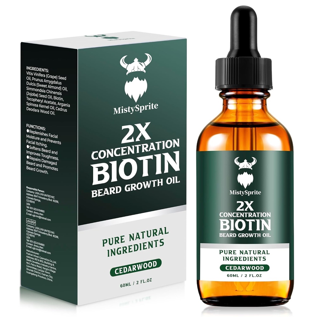 Rastový olej z medvedíka - 2X koncentrácia Biotín medvedí olej pre mužov (2 oz) - Prírodné muži medvedí olej s arganovým olejom, jojobový olej a vitamín, medvedí zmäkčovač, hydratačný (Cedarwood)
