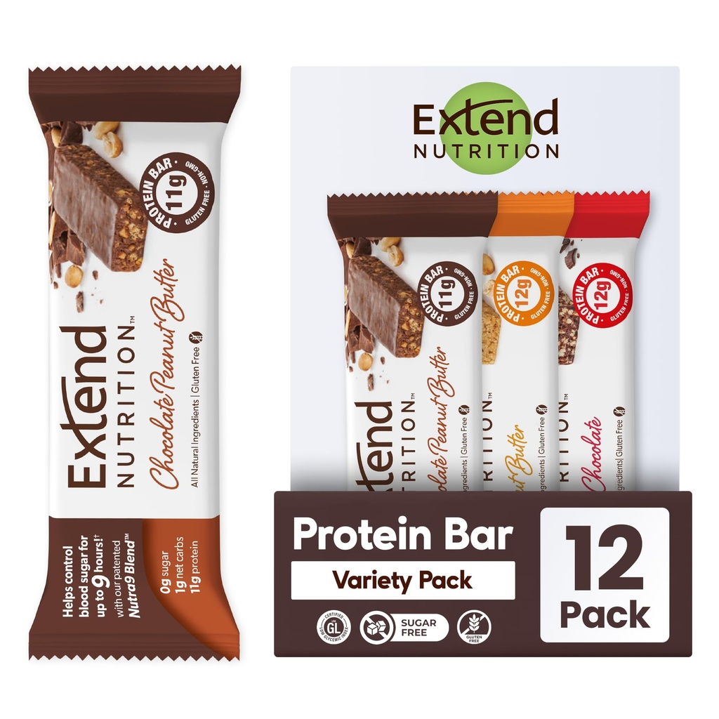 Rozšíriť bezcukrové proteínové tyčinky, perfektné diabetické snacks, vysoký obsah bielkovín a vlákniny, kontrola hladu a stálu energiu, nízky obsah tuku, Keto Friendly (12 počet, balenie odrody)