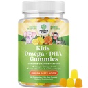 Deti DHA Omega 3 Gummy - Mastné kyseliny Omega 3 6 9 pre mozog, imúnna sila a vízia - Nutričná DHA pre deti pre zdravý nervový systém a podporu zaostrenia - ryby zadarmo, Vegan a non-GMO - 60 žuvačky