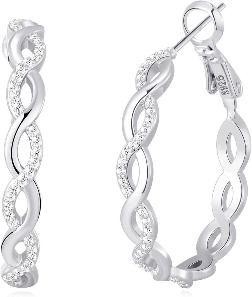 Senteria 925 Sterling Silver Náušnice obruče pre ženy ľahké twisted hoop náušnice s Cubic Zirconia Hypoalergénne obruče náušnice (20/30/40/50/60MM)