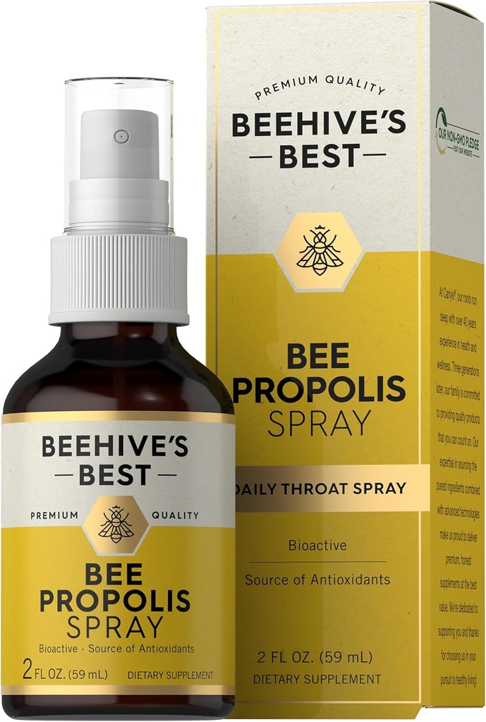Carlyle Bee Propolis Throat Spray | 2 fl oz | Source of Antioxidants | Bioactive Supplement | Non-GMO | by Beehive's Best
