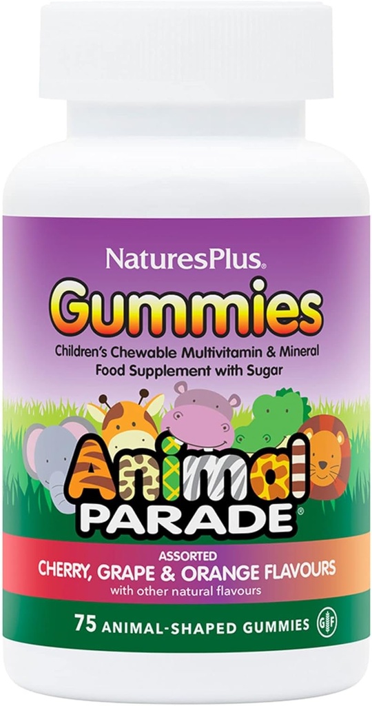 PrírodaPlus Živočíšny sprievod Zdroj života Gummy - Prírodné pomarančové, hroznové a višňové príchute - 75 Živočíšne tvarované Gummy - Multivitamín pre deti - bezlepok - 37 porcií