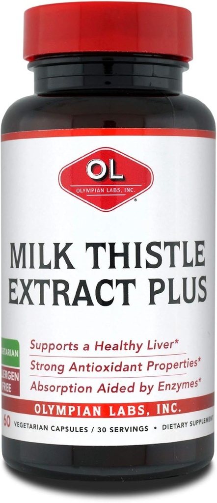 Olympian Labs Milk Thistle Extract Plus Enzymes, Antioxidanty, Podpora zdravia pečene, 60 Vegetariánske Caps