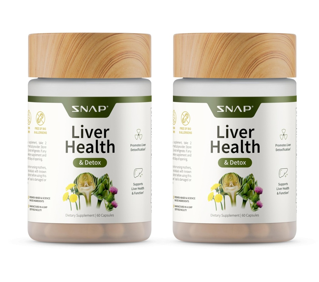 Snap Doplnky Zdravie pečene a Detox Supplement - Prírodná podpora pre zdravie pečene a trávenia, 60 Vegetariánske kapsule (2-Pack)