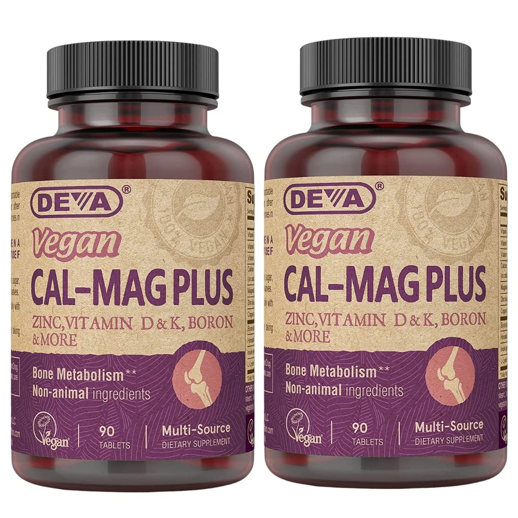 DEVA Vegánová doplnok horčíka 2-Pack, Plus zinok, vitamíny C, D & K, bór, 90 tabliet