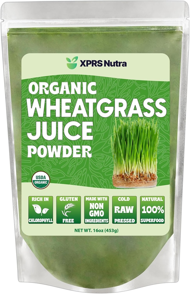 XPRS Nutra Organic Wheatgrass Juice Powder - Trvalo rastúci - Instant Wheat Grass Juice Powder Vyrobené z koncentrovaného džúsu - Silnejší ako organický pšeničný prášok - 16 Ounce