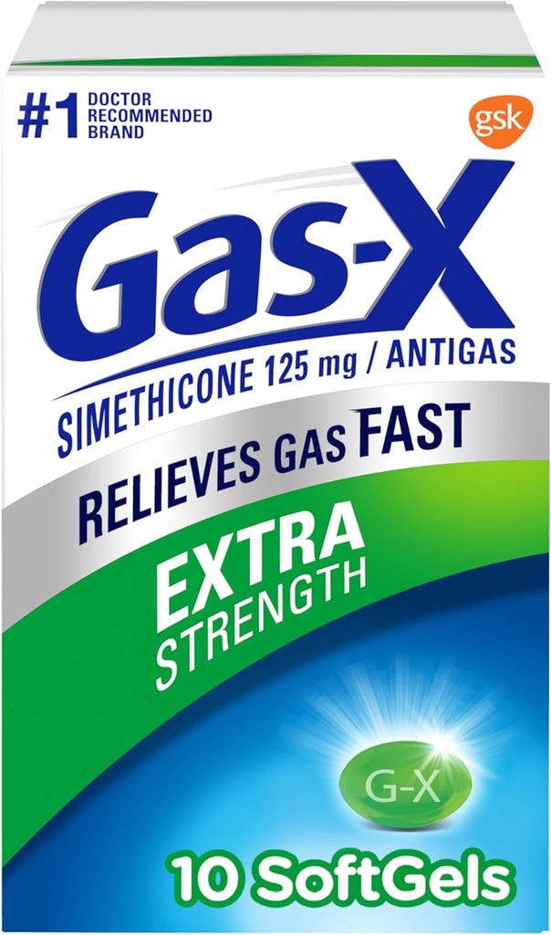 Gas-X extra sila Plyn Relief Softgels s Simeticone 125 mg - 10 Počet