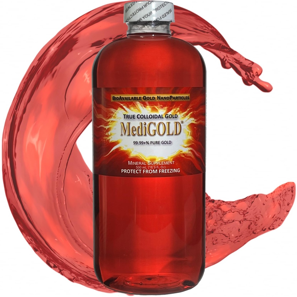MediGOLD® Pravé koloidné zlato AuNP Nutričný doplnok - 500 ml vo fľaši z číreho plastu