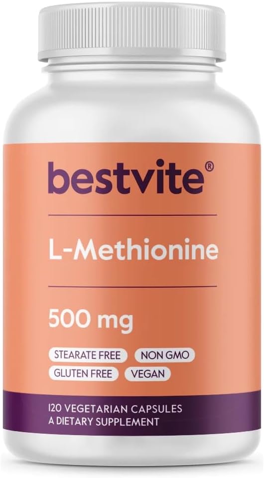 BESTVITE L-metionín 500mg (120 Vegetariánske kapsuly) - No Stearates - Vegan - Non GMO - Gluten Free